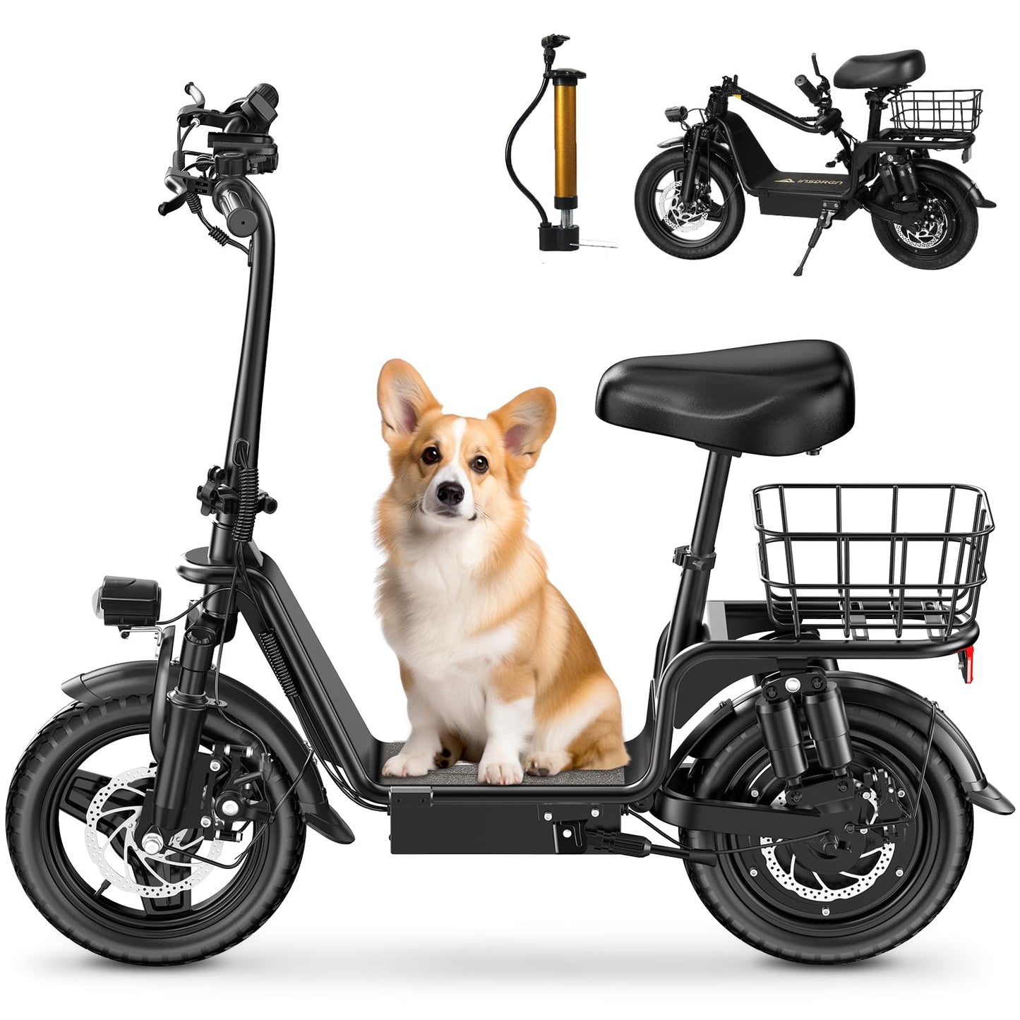 INSDRGN C14 Electric Scooter for Adults with Seat – High-Performance, Foldable E-Scooter with 900W Peak Power, 20MPH, 28-Mile Range, and Dual Disc Brakes,High Strength Frame,330lbs Max Load - Black