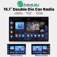 Joying 15.1 Inch Double Din Car Stereo, Car Radio with Apple Carplay & Android Auto, 8GB+128GB Android 13 Head Unit with Mirror Link, AM/FM, Bluetooth, SWC, GPS(JY-UTD15N8)