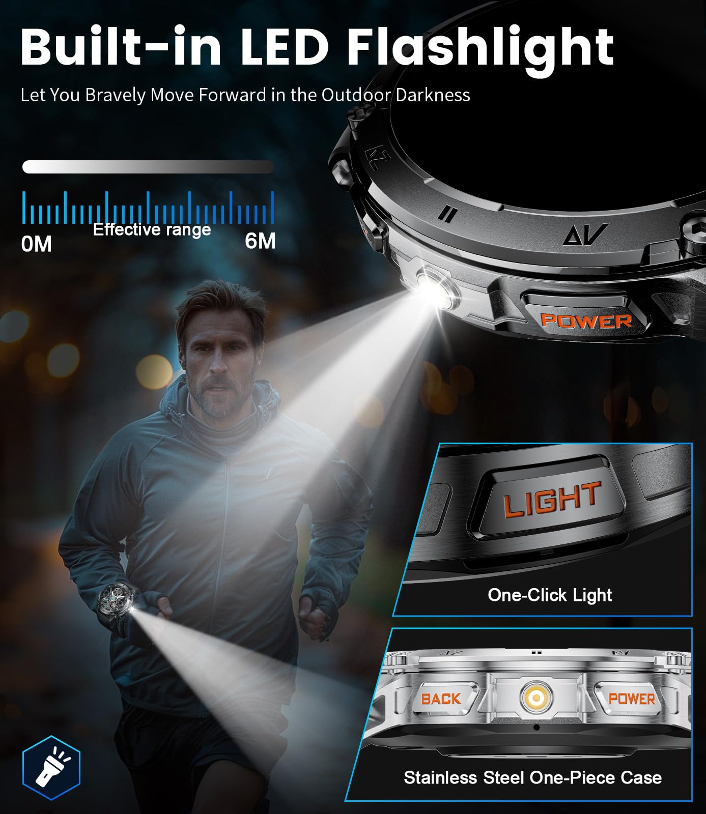 SUNKTA Military Smart Watches for Men,530mAh Large Battery,1.43" AMOLED Heart Rate/Sleep Monitor 5ATM Waterproof Smartwatch for Android iOS (Answer/Make Calls),Fitness Tracker with LED Flashlight