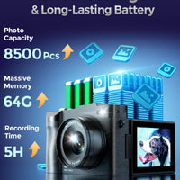 4K Digital Camera for Photography- 50MP Autofocus Vlogging Camera with 2.8" 180° Flip Screen, 16X Digital Zoom- Compact Point and Shoot Camera with 64GB SD for YouTube, Travel, Beginners - Volt-Edge Technologies®