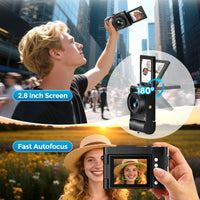 4K Digital Camera for Photography- 50MP Autofocus Vlogging Camera with 2.8" 180° Flip Screen, 16X Digital Zoom- Compact Point and Shoot Camera with 64GB SD for YouTube, Travel, Beginners - Volt-Edge Technologies®