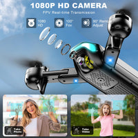 Drone with Camera, Foldable Drone for Beginners with 1080P Camera, Upgrade Altitude Hold, Circle/Rotating/Waypoint Fly, 3D Flip, One Key Start, 3 Speed Mode, 2 Batteries