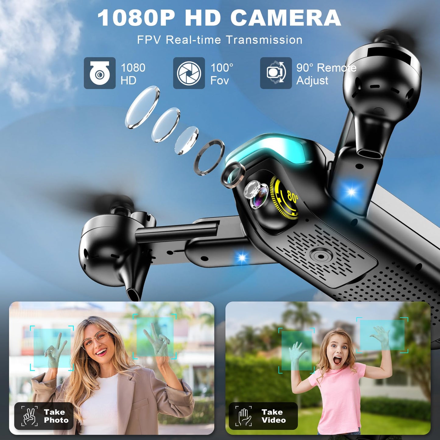 Drone with Camera, Foldable Drone for Beginners with 1080P Camera, Upgrade Altitude Hold, Circle/Rotating/Waypoint Fly, 3D Flip, One Key Start, 3 Speed Mode, 2 Batteries
