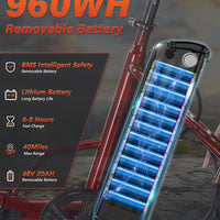 Adult Electric Tricycle 85% Pre-Assembled! Two-Person Electric Tricycle Senior Mobility Scooter Features Dual Storage Baskets & Rear Seat 500W Motor 48V 20Ah Battery（red）