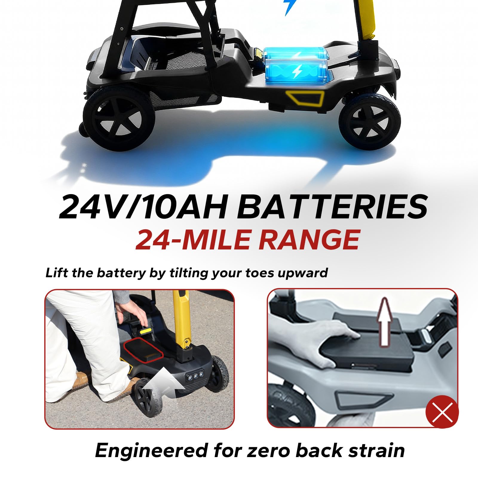 MediHoist Ultra Lightweight Foldable Electric Mobility Scooter for Adults & Seniors 24 Miles Range, 37.5 lbs Aluminum Frame, Airline Approved, Portable Scooter YL-985S