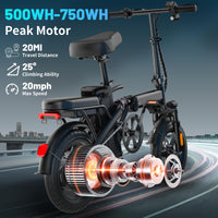 Folding Electric Bike for Adults and Teens, 14" Foldable E-Bike with 500W Motor, Commuter Mini Ebike with 48V Removable Battery UL 2849 Certified, Electric Bicycle with 25 Miles PAS Range (Black) - Volt-Edge Technologies®