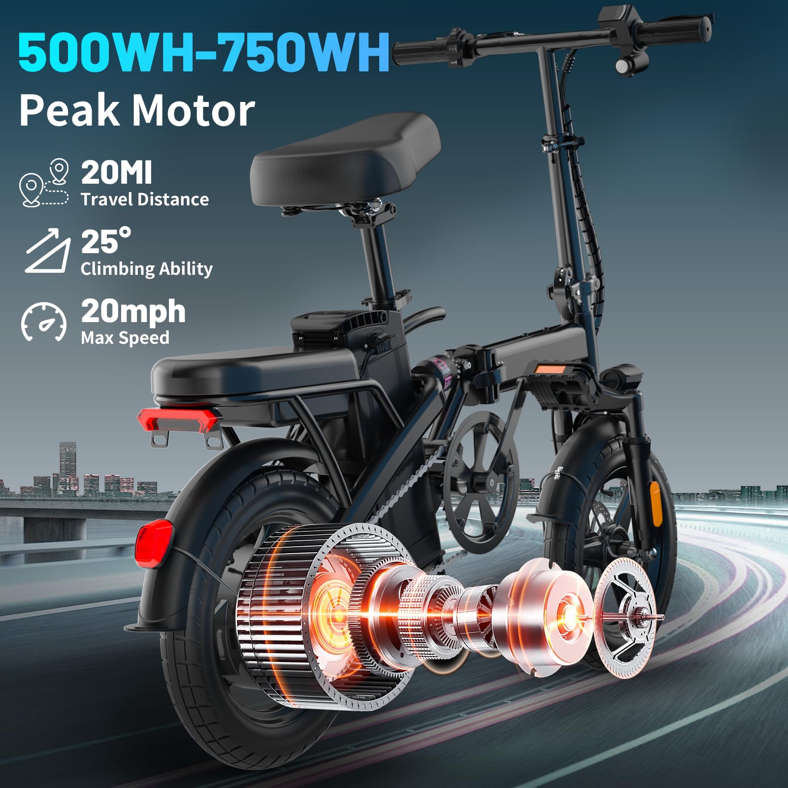 Folding Electric Bike for Adults and Teens, 14" Foldable E-Bike with 500W Motor, Commuter Mini Ebike with 48V Removable Battery UL 2849 Certified, Electric Bicycle with 25 Miles PAS Range (Black) - Volt-Edge Technologies®