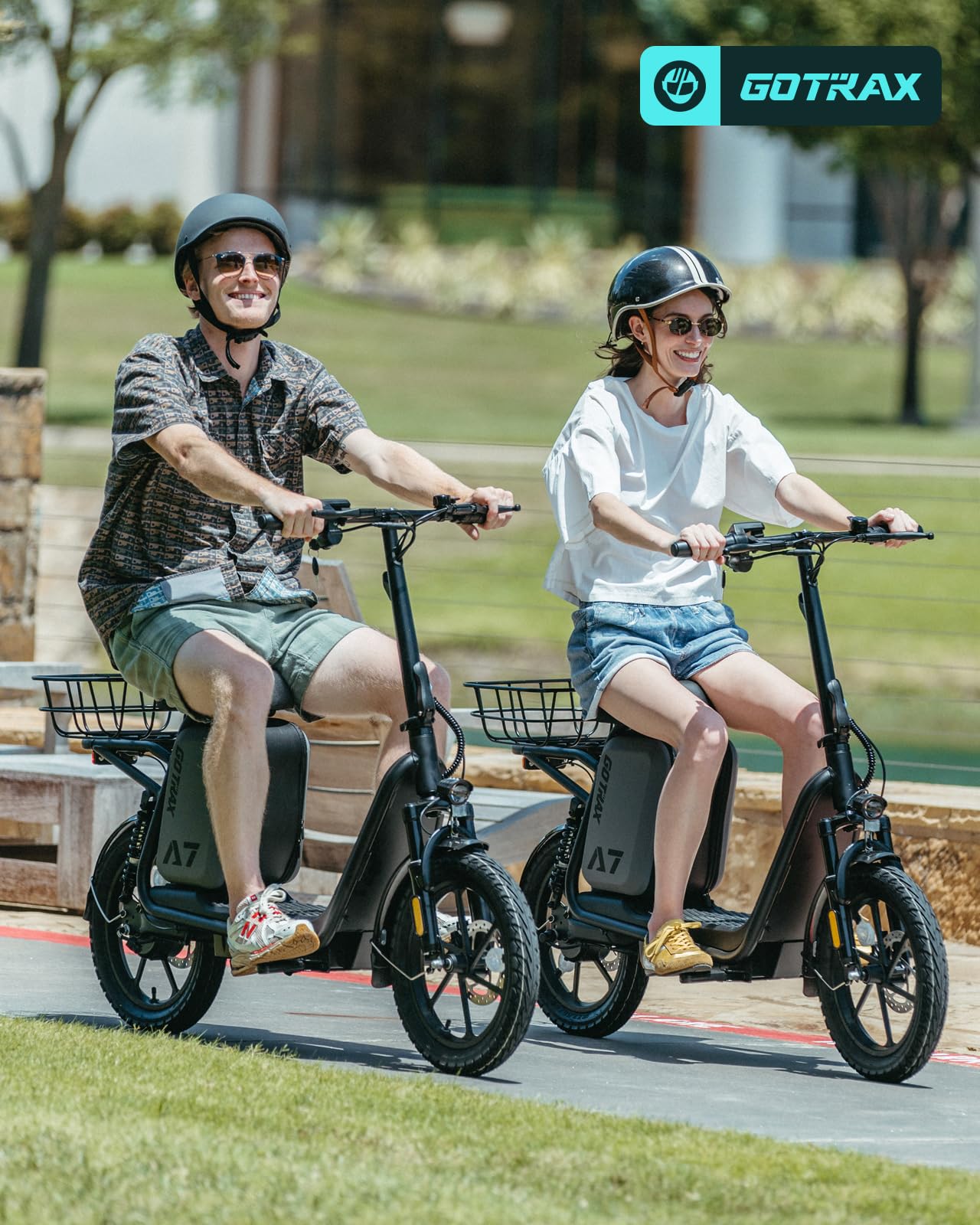 Gotrax A7 Electric Scooter for Adults-16 Pneumatic Tires, 500W Motor Hits 20 Mph, 28 Miles Range & 2 Gears, Comfortable Seat & Big Seat Bag, Wider Deck & Carry Basket for Daily Commuting Black