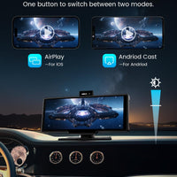 Portable Apple Carplay Screen, 10’’ Car Stereo Wireless Car Play & Android Auto Touch Screen, 4K Dash Cam, 1080P Backup Camera, Mirror Link/Voice Control/Music Play/GPS Navigation