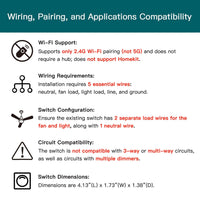 TREATLIFE Smart Ceiling Fan Control and Dimmer Light Switch 2PACK, Neutral Wire Needed, 2.4Ghz Single Pole Wi-Fi Fan Light Switch Combo, Works with Alexa, Google Home and SmartThings, Remote Control