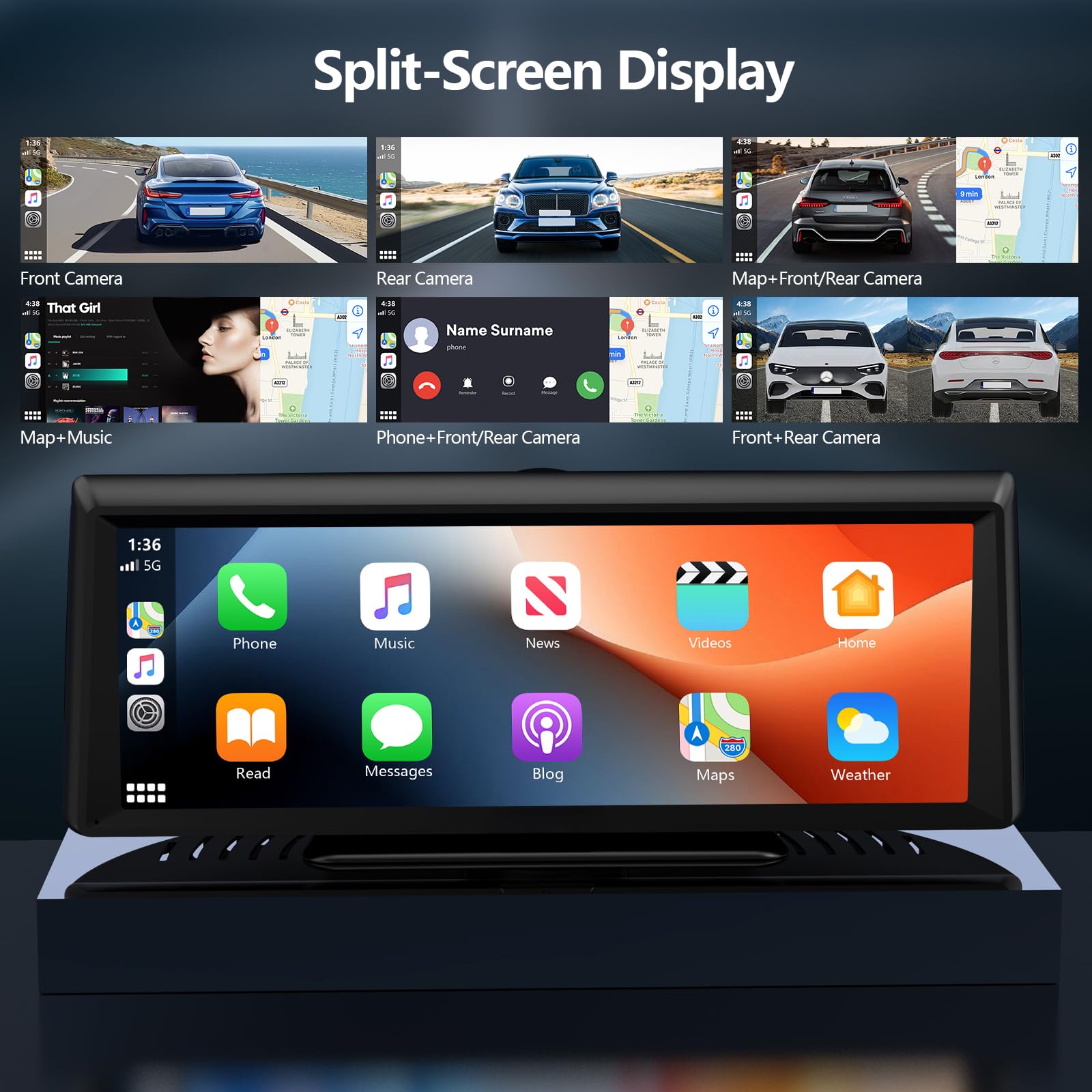 Wireless Carplay Screen for Car 2K Dash Cam, 8.1" HD Portable Car Stereo with Carplay & Android Auto, 1080P Backup Camera, Mirror Link/Bluetooth/GPS Navigation/Satellite Radio for All Vehicles