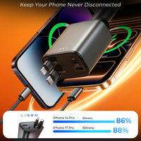 LISEN Retractable Car Charger, White Elephant Gifts for Men Women, 69W Cars Adapter USB C Fast Charger, Car Accessories for Women Men, Gifts for Dad Mom, for iPhone 17 Pro Max Air 16 15 14 13 12 Plus