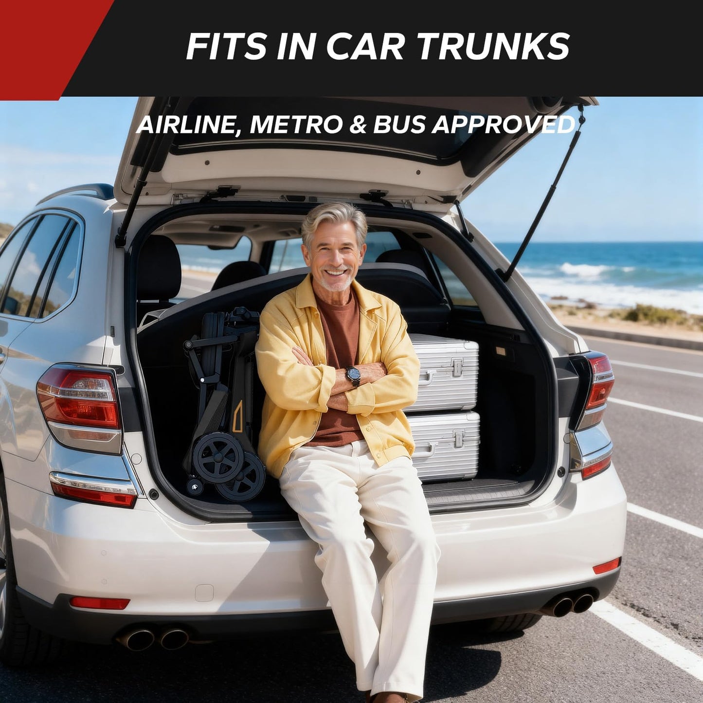 MediHoist Ultra Lightweight Foldable Electric Mobility Scooter for Adults & Seniors 24 Miles Range, 37.5 lbs Aluminum Frame, Airline Approved, Portable Scooter YL-985S