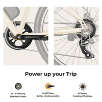 Jasion EB5 Electric Bike for Adults with Peak 750W Brushless Motor, 40Miles 20MPH Commuting Electric Mountain Bike with 360Wh Removable Battery, 7-Speed, 26" Tires and Front Fork Suspension