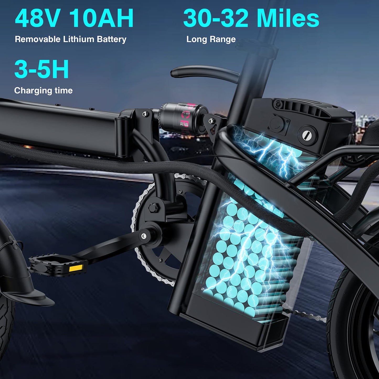 Electric Bike for Adults and Teens, 560W Motor 24MPH Compact Commuter Folding Ebike, 32 Miles Range, 48V 10Ah Battery, 3-Level Pedal Assist, 14" Foldable Mini Electric Bicycle, UL 2849 Certified