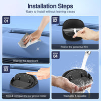 Loncaster Car Phone Holder, Car Phone Mount Silicone Car Pad Mat for Various Dashboards, Slip Free Desk Phone Stand Compatible with iPhone, Samsung, Android Smartphones, GPS Devices and More, Black