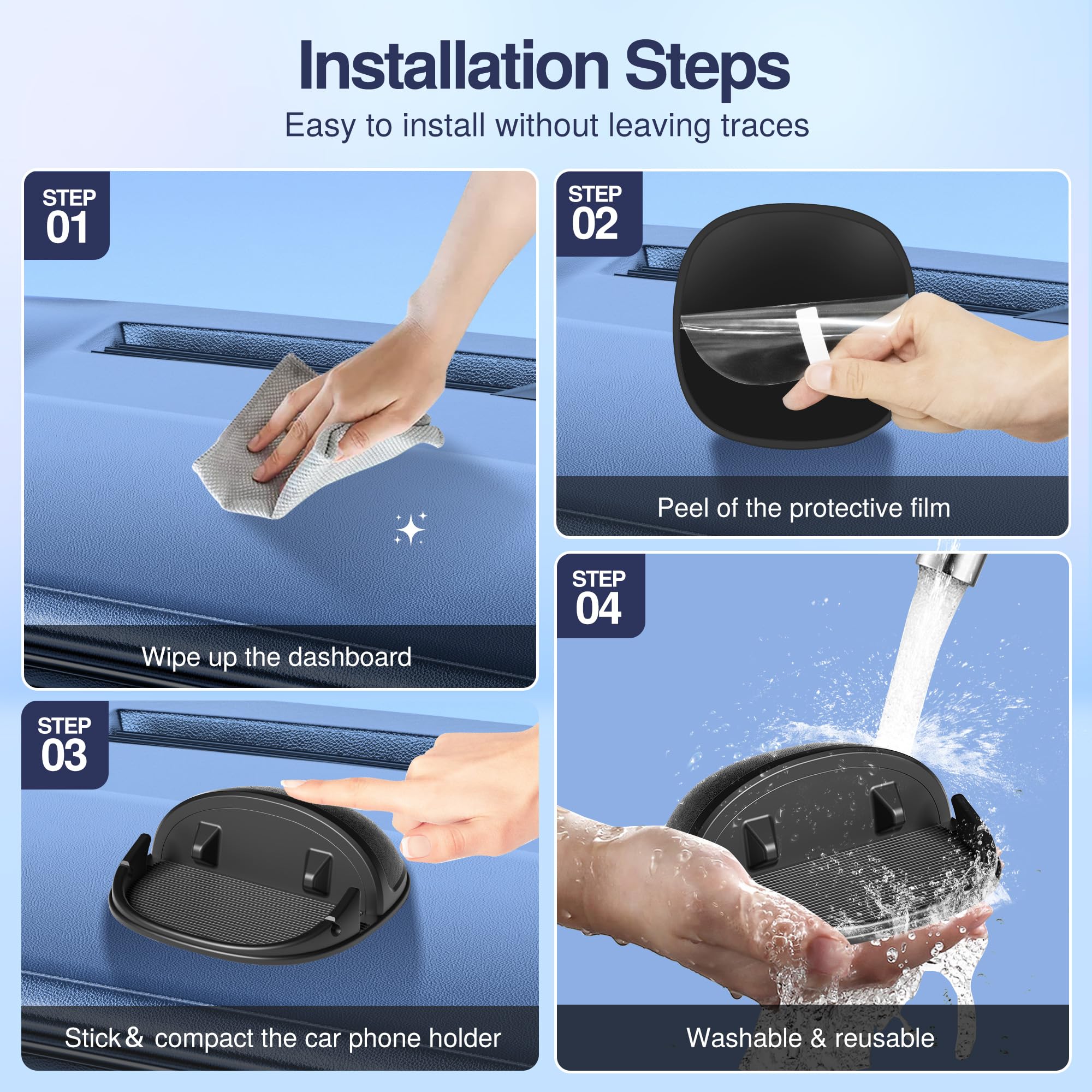 Loncaster Car Phone Holder, Car Phone Mount Silicone Car Pad Mat for Various Dashboards, Slip Free Desk Phone Stand Compatible with iPhone, Samsung, Android Smartphones, GPS Devices and More, Black