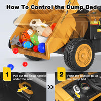 ANPABO 24V Ride On Dump Truck, 2X75W Powerful Motors, Up to 4.4Mph, EVA Tires, Construction Vehicle w/Electric Dump Bed and Extra Shovel, 19" Spacious Seat, Kids Car w/Parent Remote -Yellow