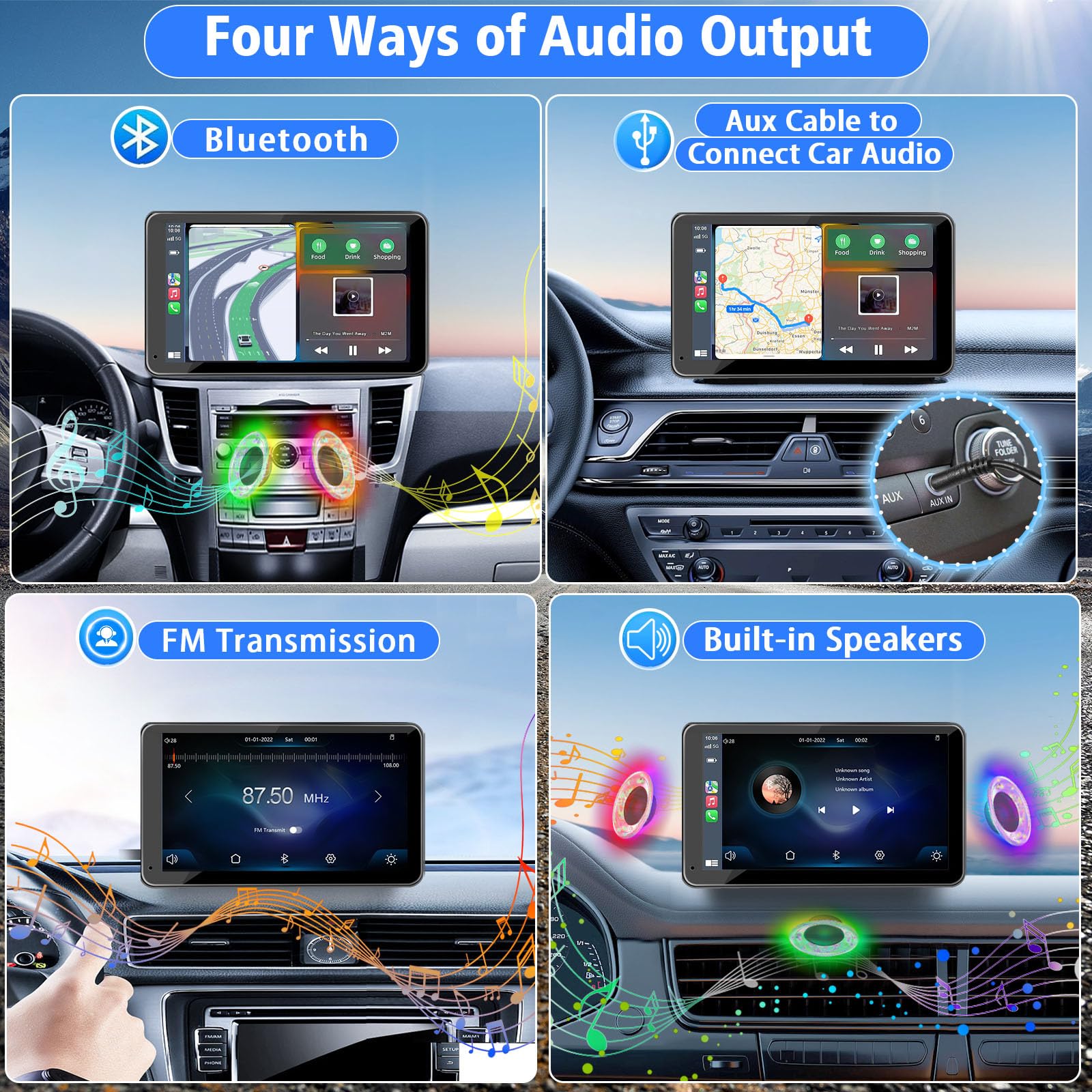 Portable Wireless with Apple CarPlay and Android Auto Screen for Car, 7" HD Touch Screen Car Stereo with Mirror Link, Bluetooth 5.2, Backup Camera, AUX,FM Transmitter for All Vehicle