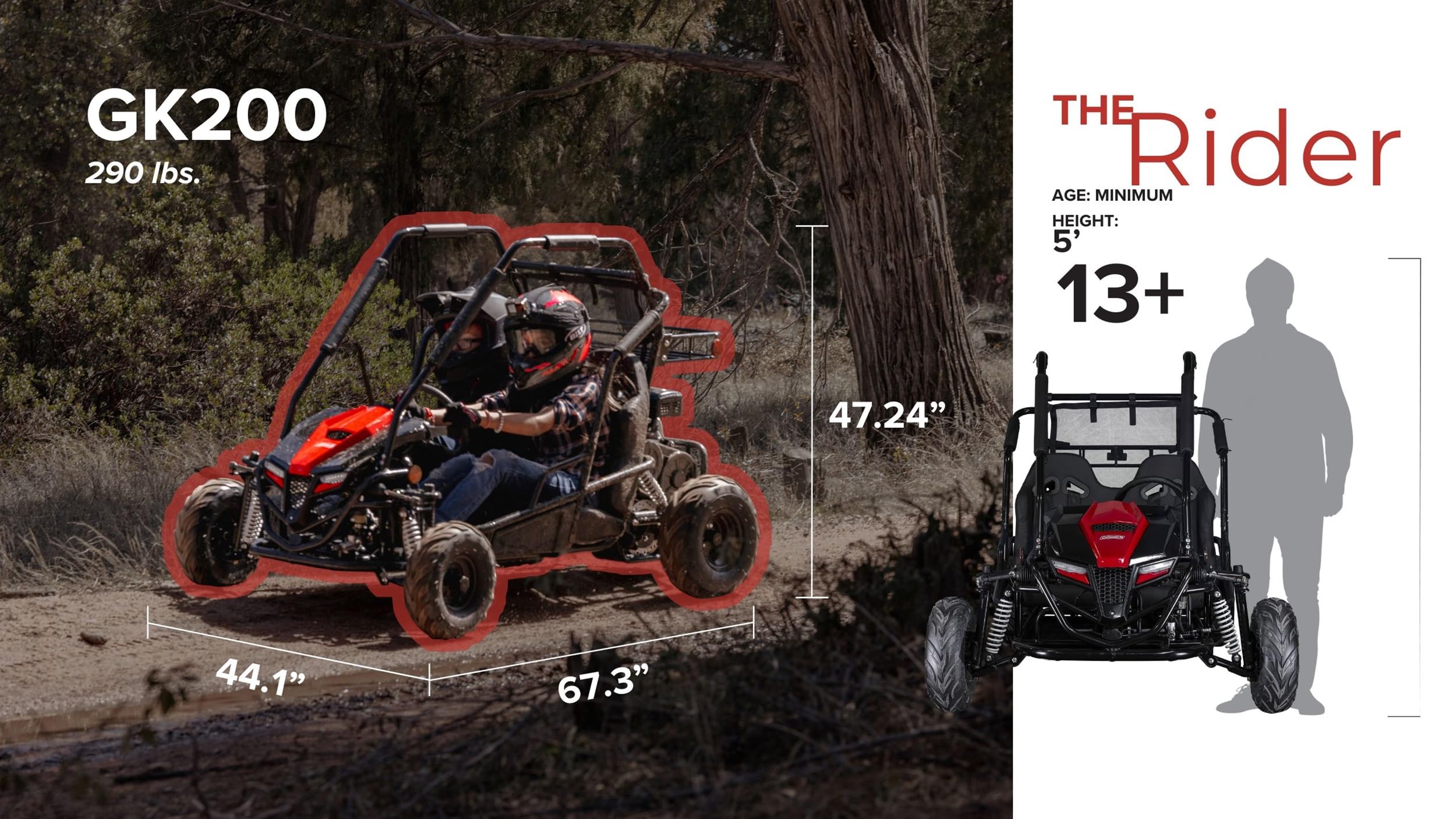 Coleman Powersports GK200 196cc Gas Powered Dual Seat Go-Kart, Reverse Gear, Adjustable Suspension, 275 lbs Maximum Load, Off Road Adventure Vehicle