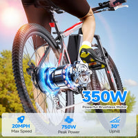 Totem Electric Bike for Adults, 750W Peak 26" Ebike for Men Women Teens with 375WH, 21 Speed, 20Mph, Up to 40Miles Front Suspension, Commuting E-Bike Mountain Bicycle - Volt-Edge Technologies®