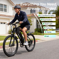 Hoverfly OUREA 26" Electric Bike for Adults, 750W Peak Motor Mountain Ebike, 20MPH Up to 40 Miles, UL2849 Certified, 7-Speed, Removable Battery, Shock Absorber, Fat Tire Commuter E-Bike