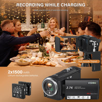 Muitune Camcorder Video Camera QHD 2.7K 56MP 16X Digital Zoom Vlogging Camera with LED Fill Light for YouTube, 2.8 Inch 270 Degree Rotation LCD Screen Camcorder with 32GB SD Card and Two Batteries