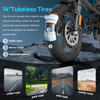 Folding Electric Bike for Adults and Teens, 14" Foldable E-Bike with 500W Motor, Commuter Mini Ebike with 48V Removable Battery UL 2849 Certified, Electric Bicycle with 25 Miles PAS Range (Black) - Volt-Edge Technologies®