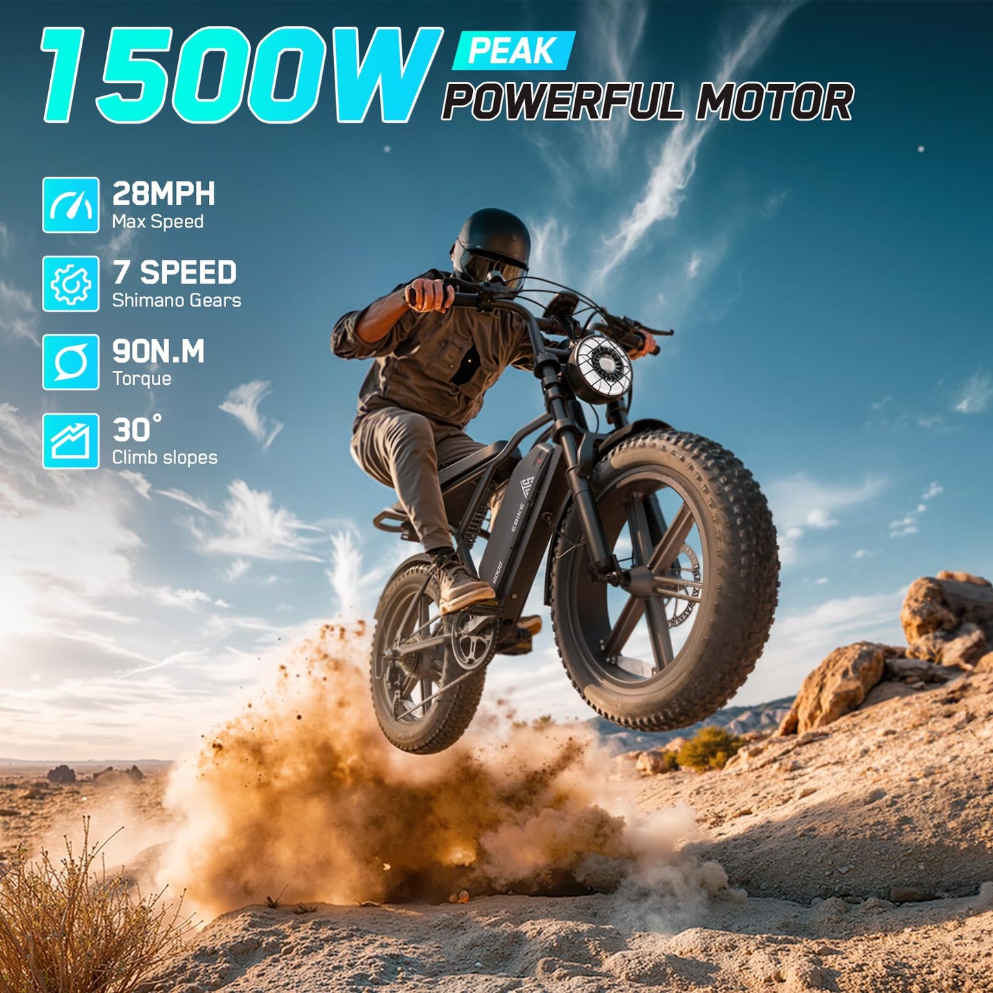TST Electric Bike for Adults, 1500W Peak Motor 28 MPH 60 Miles Fat Tire E Bike with 48V 15Ah Removable Battery 20" Electric Dirt Bike Hydraulic Suspension and 7-Speed