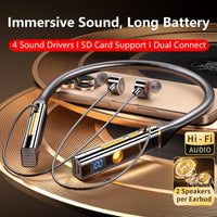 Kshttky Neckband Wireless Earbuds Around The Neck,Bluetooth V5.4 Headphones, 4-Driver Stereo Sound, 100 Hours Playtime, in-Ear with Mic for Sports, Fitness, Outdoor & Work (Black)