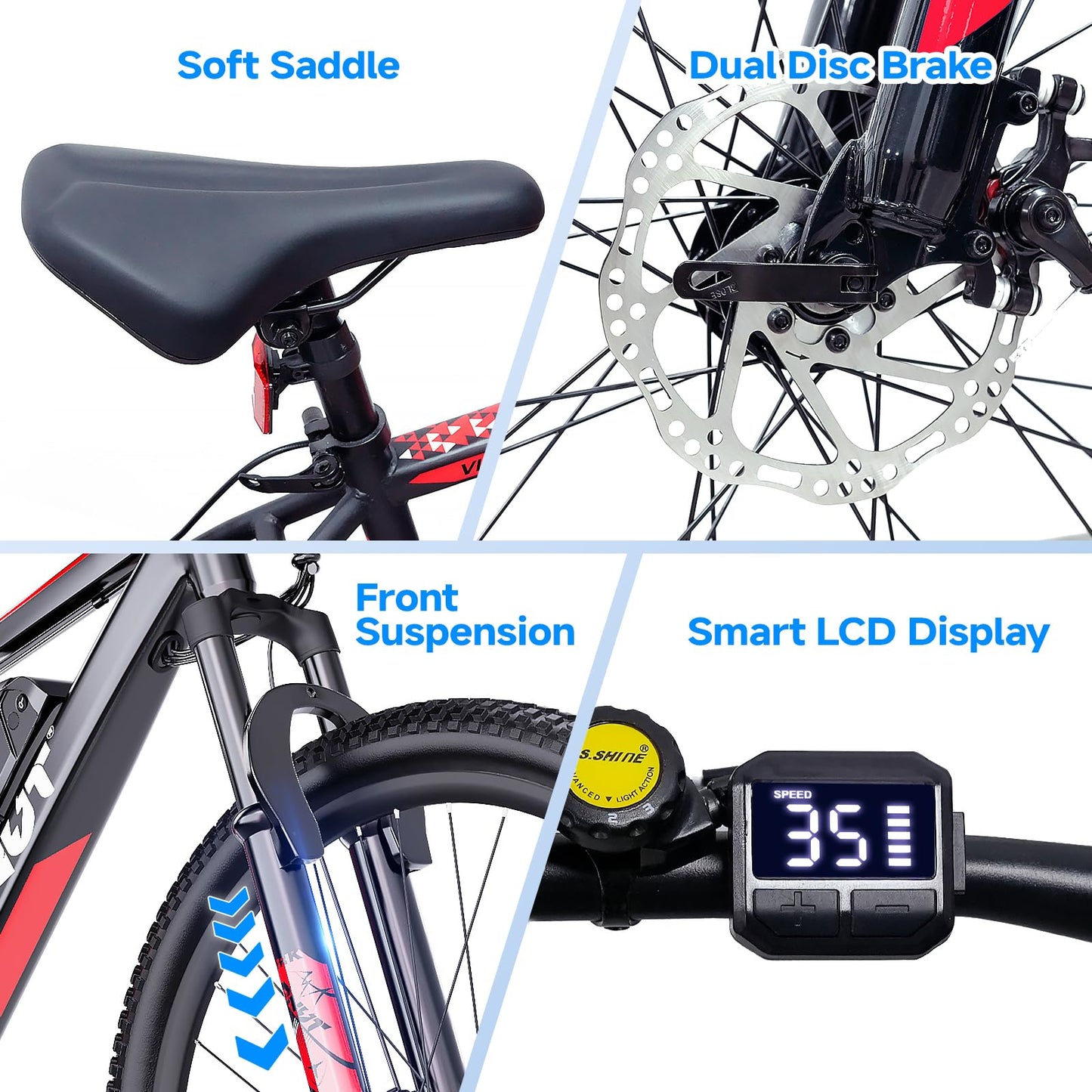 Totem Electric Bike for Adults, 750W Peak 26" Ebike for Men Women Teens with 375WH, 21 Speed, 20Mph, Up to 40Miles Front Suspension, Commuting E-Bike Mountain Bicycle - Volt-Edge Technologies®