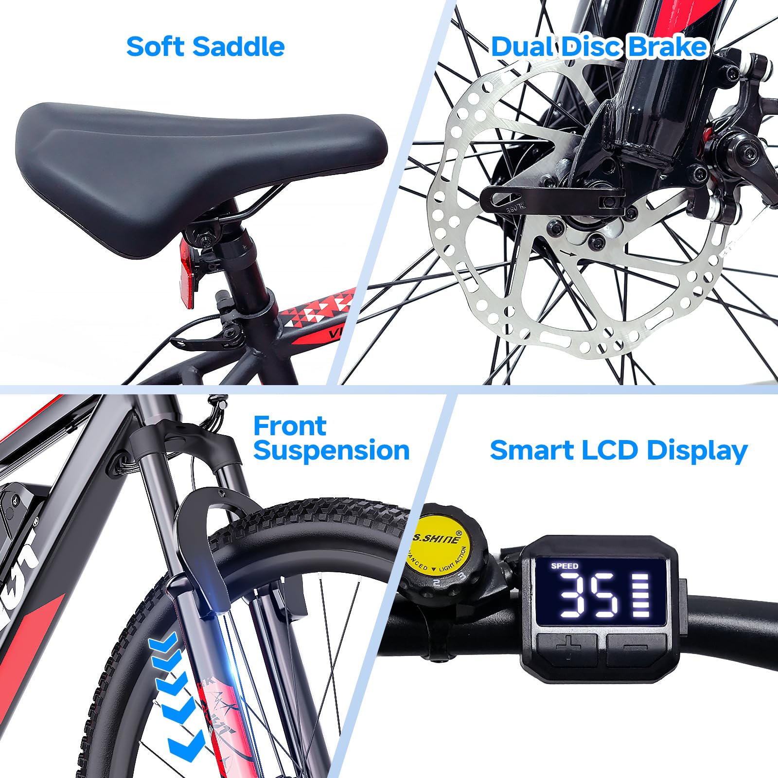 Totem Electric Bike for Adults, 750W Peak 26" Ebike for Men Women Teens with 375WH, 21 Speed, 20Mph, Up to 40Miles Front Suspension, Commuting E-Bike Mountain Bicycle - Volt-Edge Technologies®