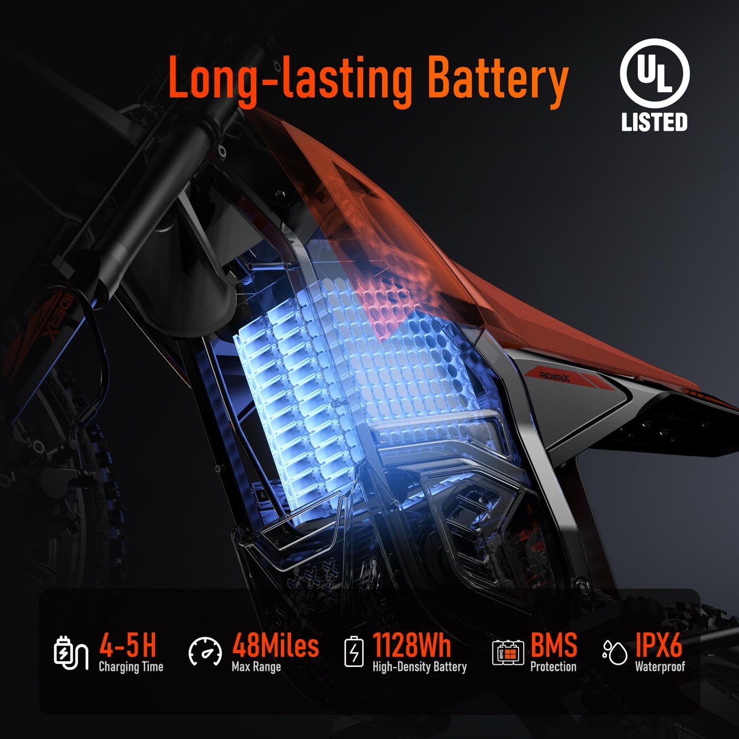 RiderX Electric Dirt Bike for Adults Teens, 3000W Brushless 220Nm Motor - 45° Slope, 38 MPH, 48V/23.5Ah Removable Battery, Dual Hydraulic Brakes & Full Suspension Electric Motorcycle for 13+, Orange