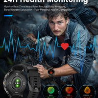 SUNKTA Military Smart Watches for Men,530mAh Large Battery,1.43" AMOLED Heart Rate/Sleep Monitor 5ATM Waterproof Smartwatch for Android iOS (Answer/Make Calls),Fitness Tracker with LED Flashlight