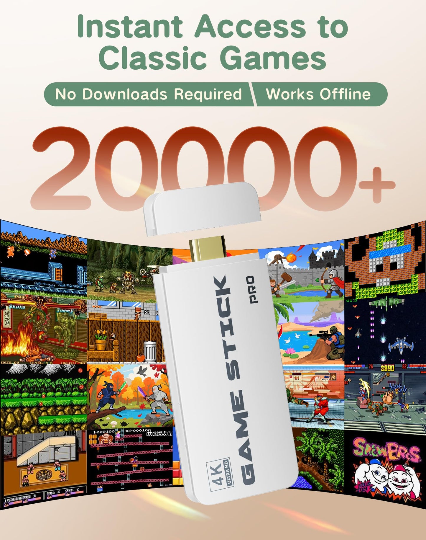 2026 Retro Gaming Console, 20K+ Classic Games, 23 Emulators, 4K HDMI Game Stick with Upgraded Dual 2.4G Wireless Controllers 64GB, Plug-and-Play Video Game Console for TV (White)