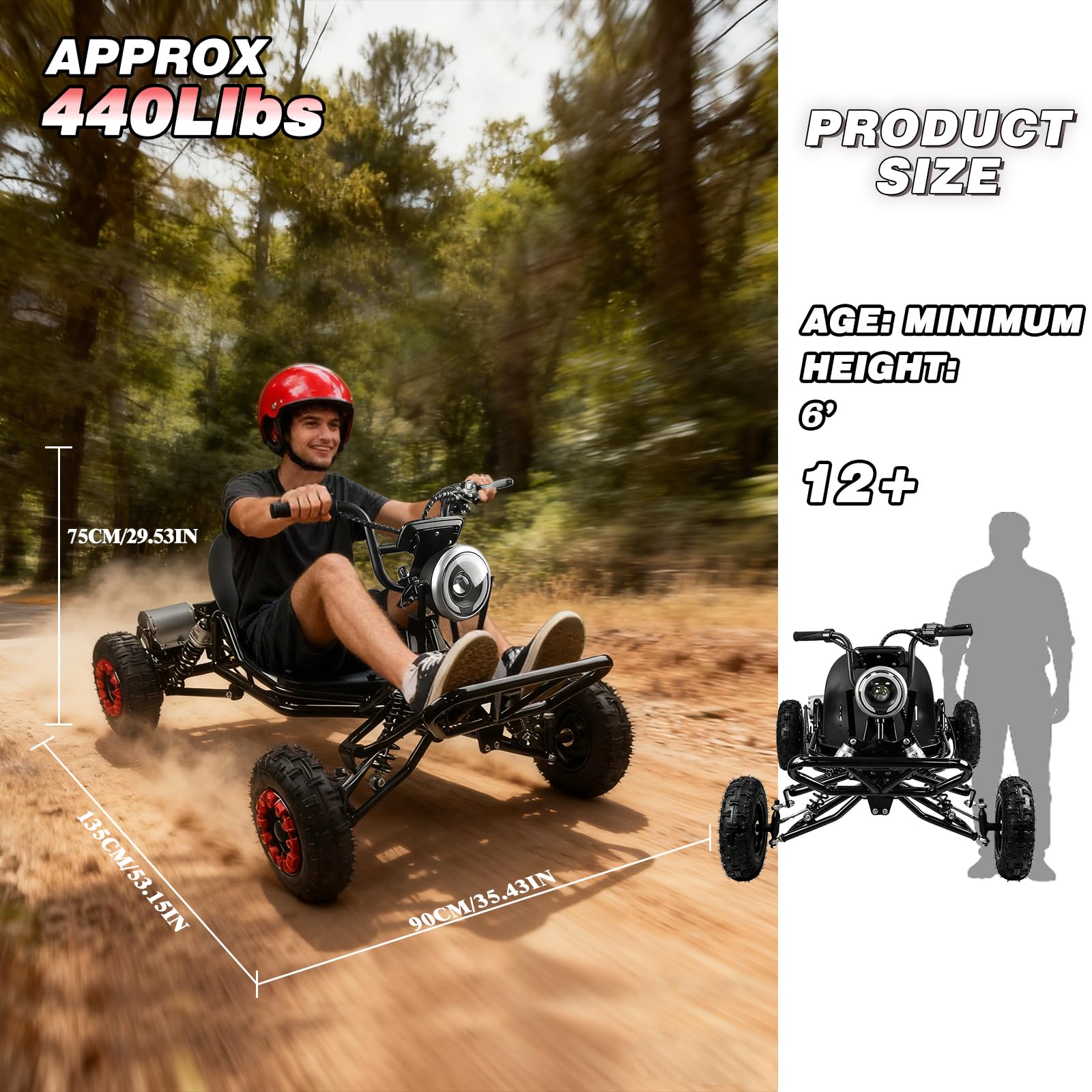 kaiwrxin 2000W Electric Go Kart for Adults and Kids, 25MPH Speed, 15-20KM Range, 3H Fast Charge, 120KG Capacity, for Outdoor Fun