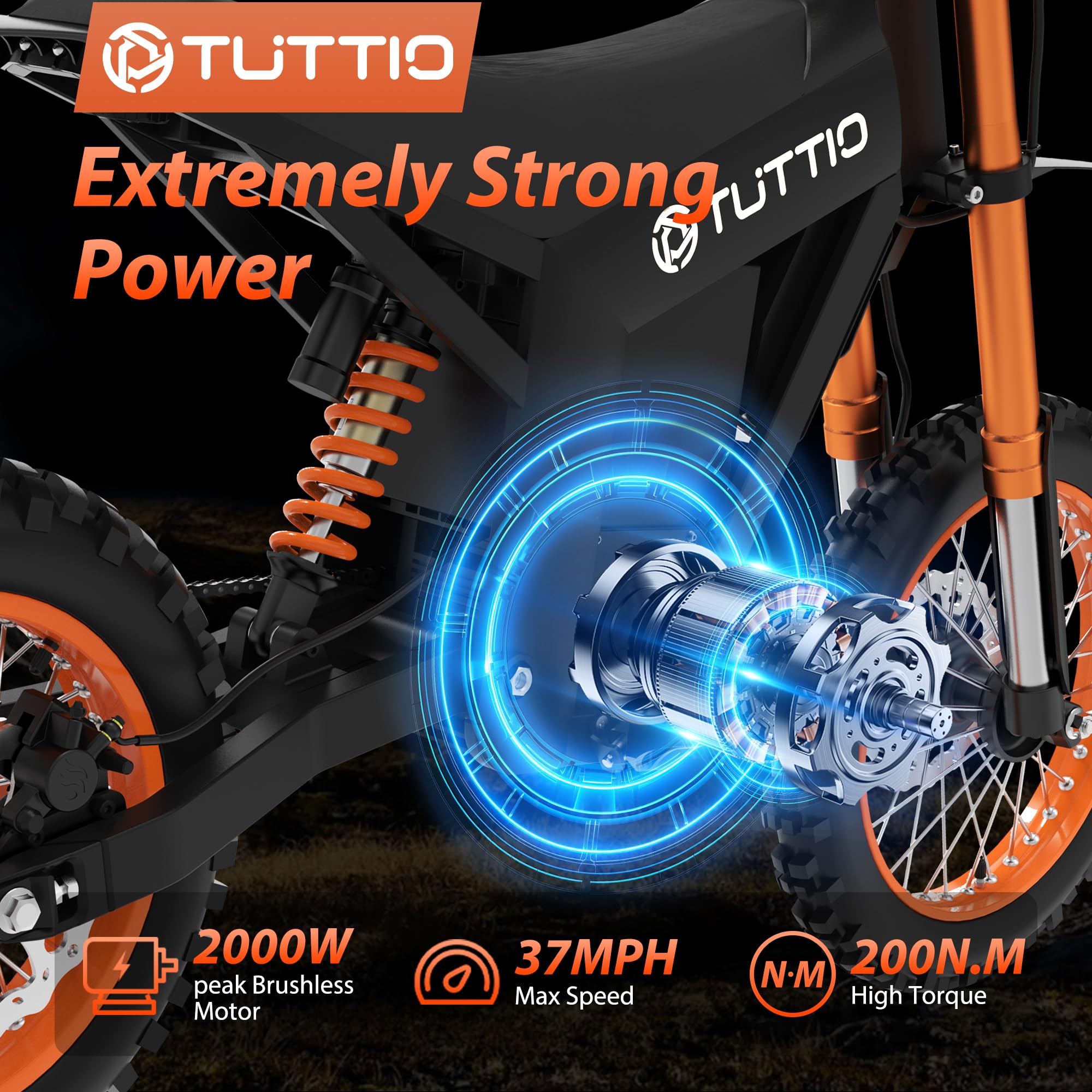 Tuttio Soleil01 Electric-Dirt-Bike for Teens Adults, 14"/12" Fat Tire 2000W Electric-Motorcycle with 48V 21AH Battery Ebike 37MPH Hydraulic Brakes Mountain Off-Road EBike Fit Age 13+