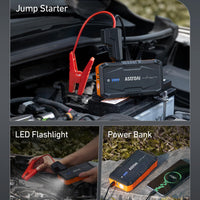 AstroAI S8 Car Battery Jump Starter, Car Jumper Starter Battery Pack for Up to 6.0L Gas & 3.0L Diesel Engines, 12V Portable Jump Box with 3 Modes Flashlight and Jumper Cable (Orange)