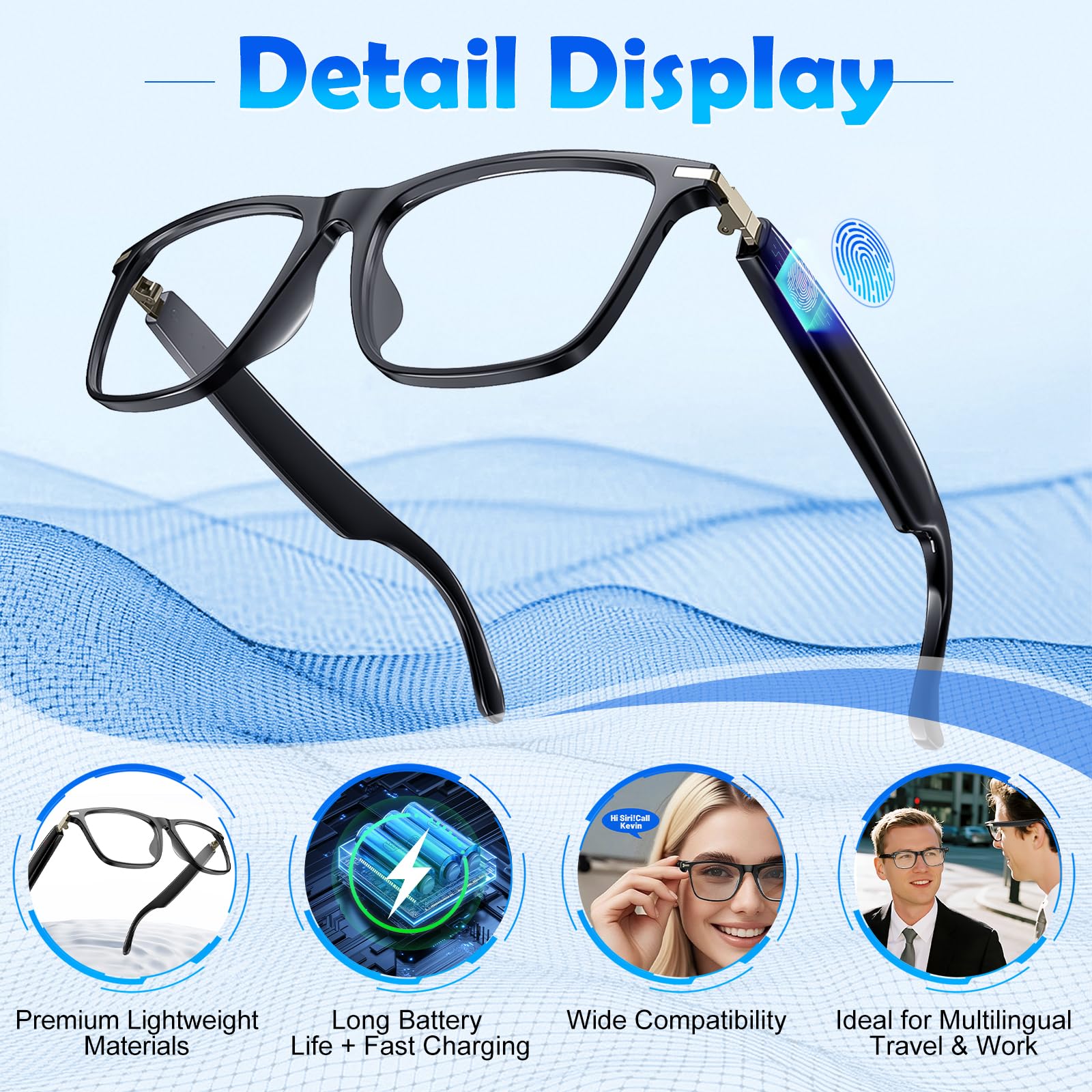 AI Translation Smart Glasses with 138 Languages, Bluetooth Glasses Compatible with ChatGPT, Photochromic Lens with Open-Ear Speakers for Men Women, for Travel, Business, Driving