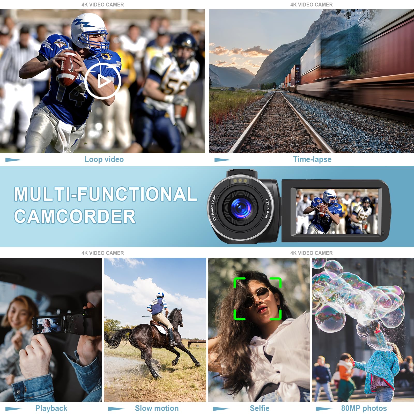 4K Camcorder Video Camera Ultra HD 80MP Vlogging Camera for YouTube IR Night Vision Camera 18X Digital Zoom 3.0 IPS Screen Video Recorder with 32GB SD Card, 2 Batteries, Remote Control, and Stabilizer