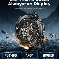 SUNKTA Military Smart Watches for Men,530mAh Large Battery,1.43" AMOLED Heart Rate/Sleep Monitor 5ATM Waterproof Smartwatch for Android iOS (Answer/Make Calls),Fitness Tracker with LED Flashlight