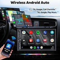 [QLED Screen Upgrade] 7" Double Din Car Stereo with Wireless Apple CarPlay and Android Auto, 240W Powerful Sound, 4.2-Channel Audio Output, Bluetooth, MirrorLink, Backup Camera, AM/FM Car Radio