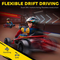 Aosom 24V 8.1 MPH Electric Go Kart, Drifting Car Battery Powered Ride on Toy Outdoor with Slow Start, Music, Horn Honking and Safety Belt, for 8-12 Years Old, Red