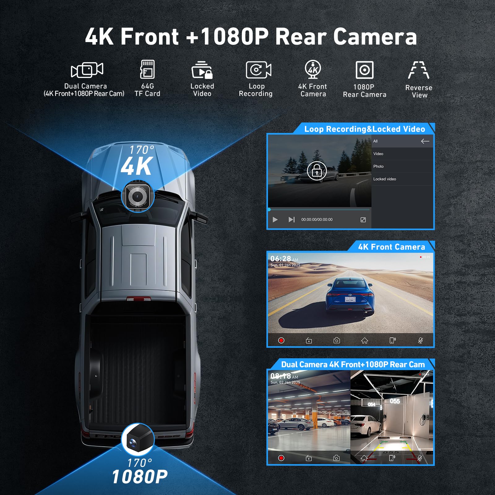 Gikktdr Wireless Carplay Screen for Car & Android Auto, 4K Dash Cam + 1080P Backup Camera, Portable Touchscreen, GPS Navigation, Bluetooth for All Cars (9inch)