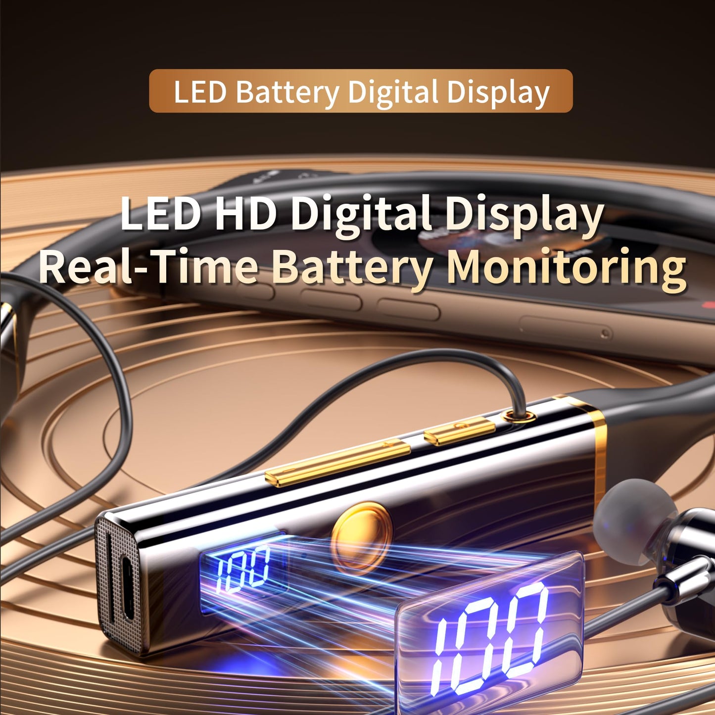 Kshttky Neckband Wireless Earbuds Around The Neck,Bluetooth V5.4 Headphones, 4-Driver Stereo Sound, 100 Hours Playtime, in-Ear with Mic for Sports, Fitness, Outdoor & Work (Black)