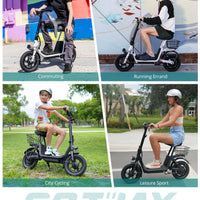 Gotrax A5 Electric Scooter w/Seat for Adults, 12" Pneumatic Tire, Max 15.5 Miles&15.5 Mph Power by 400W Motor, Dual Rear Shock Absorber&Dual Brake, Comfortable Wider Seat&Carry Basket&Hook, White