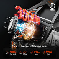 RiderX Electric Dirt Bike for Adults Teens, 3000W Brushless 220Nm Motor - 45° slope, 38 MPH, 48V/23.5Ah Removable Battery, Dual Hydraulic Brakes & Full Suspension Electric Motorcycle for Age 13+,Black