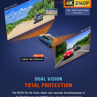 ROVE R2-4K DUAL Dash Cam Front and Rear, STARVIS 2 Sensor, FREE 128GB Card Included, 5G WiFi - up to 20MB/s Fastest Download Speed with App, 4K 2160P/FHD Dash Camera for Cars, 3" IPS, 24H Parking Mode