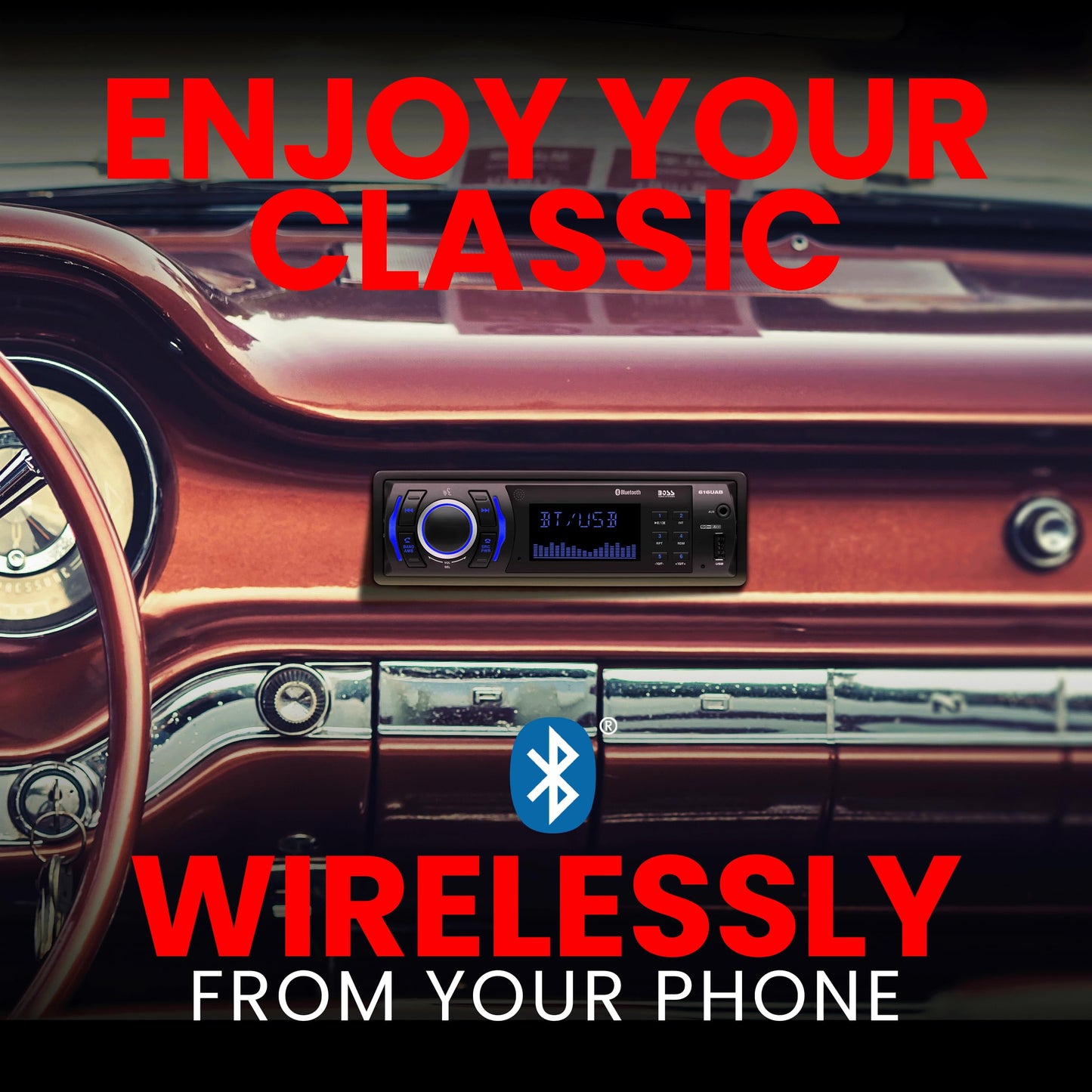 BOSS Audio Systems 616UAB Car Stereo With Bluetooth - Single DIN, MP3, USB, Aux-in, AM/FM, No CD DVD Player