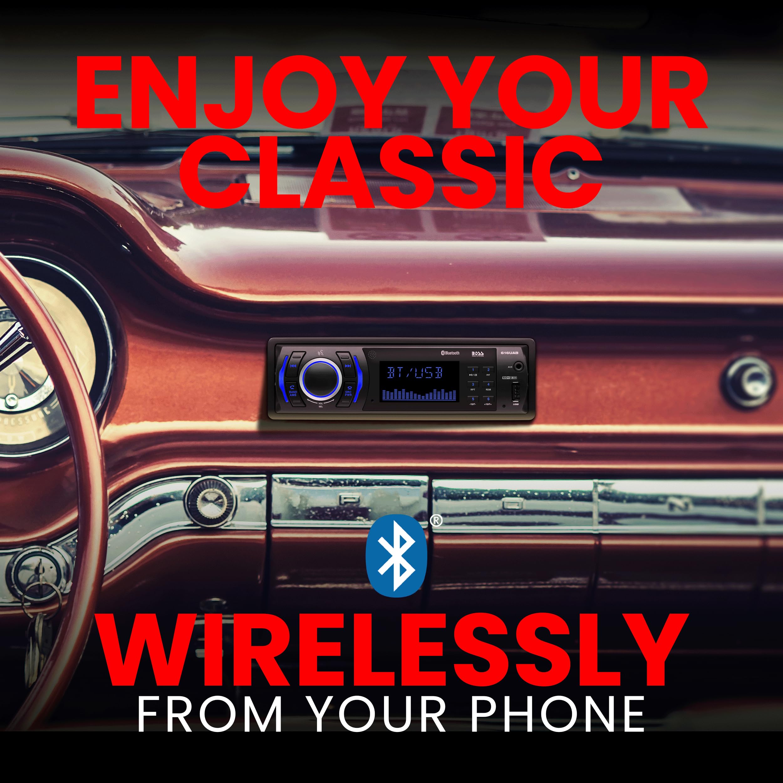 BOSS Audio Systems 616UAB Car Stereo With Bluetooth - Single DIN, MP3, USB, Aux-in, AM/FM, No CD DVD Player